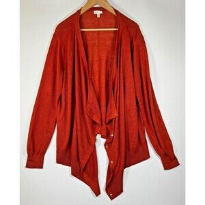 Garnet Hill Linen Cardigan Womens XL Burnt Orange Asymmetrical Hem Button Front